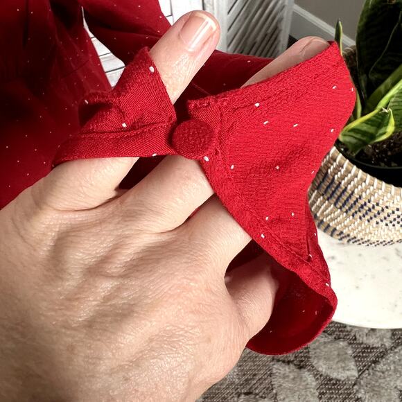 NWT J. CREW Women's PLUS Size 24 Holiday Red Drapey Puff Sleeve Dress Pin Dot - Picture 9 of 16